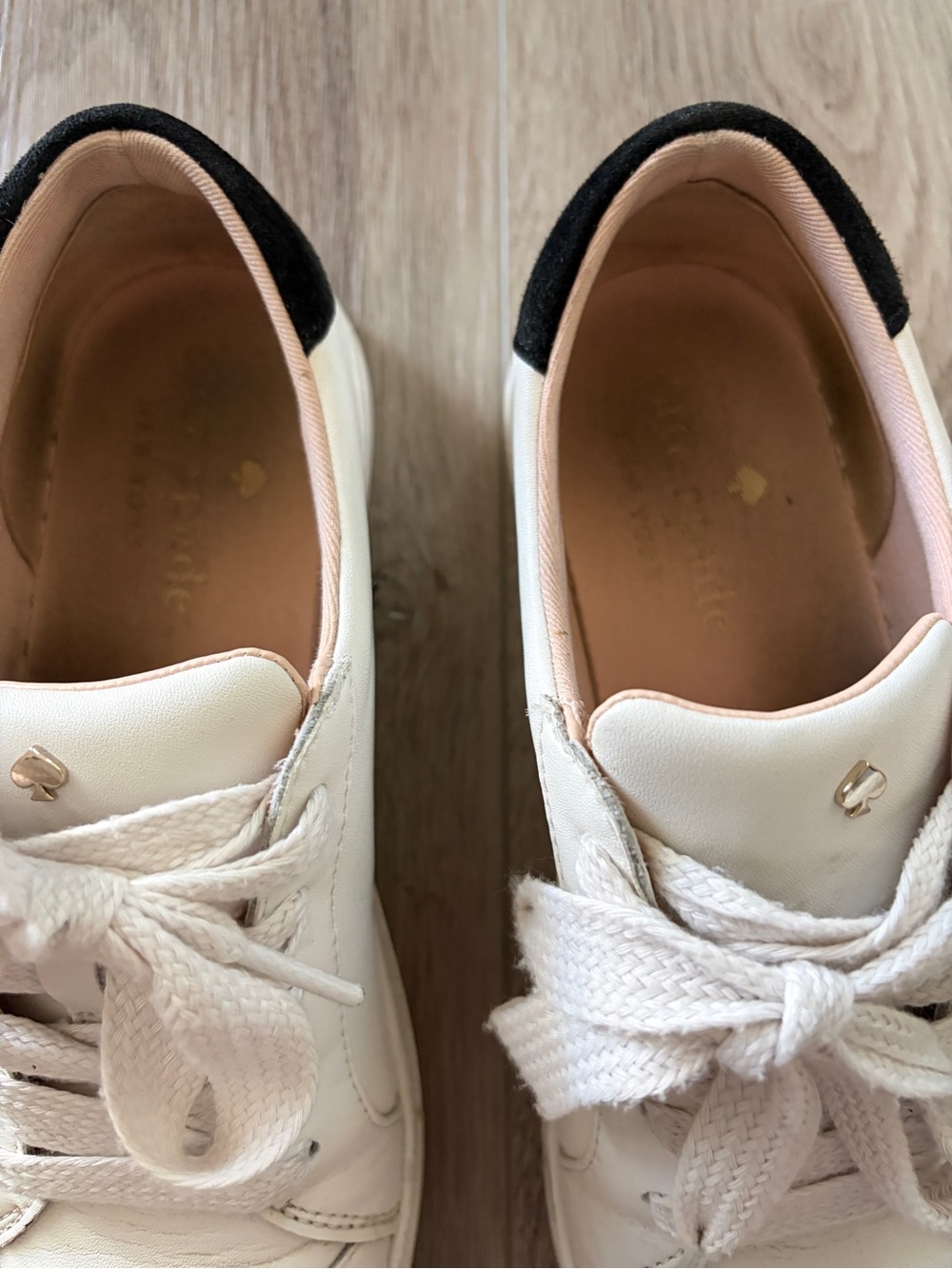 kate spade White Leather Athletic Sneakers with Black Spade on side - Picture 4 of 7
